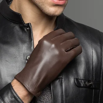 Нов прием на Мъжки ръкавици от естествена кожа от коза кожа Зимни топли черни Ръкавици за сензорен екран Зимни Ръкавици за шофиране Безплатна доставка