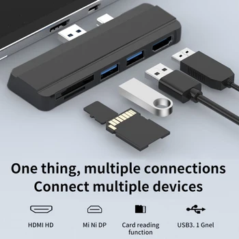 USB-хъб 5 в 1, За докинг станция Surface Pro, който е съвместим с HDMI HD Прожекционен екран За устройства, четец за карти SD/TF карта, Докинг станция USB3.0