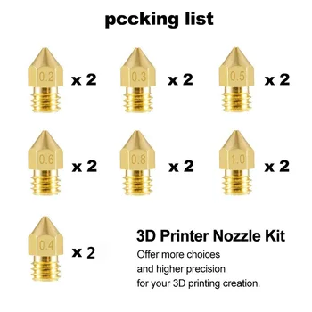 14ШТ Дюза MK8 0,2 мм, 0,3 мм и 0,4 мм и 0,5 мм 0,6 мм, 0,8 мм, 1,0 мм 1,75 мм Комплект екструдер за 3D-принтер Makerbot Creality CR10 На 3 5