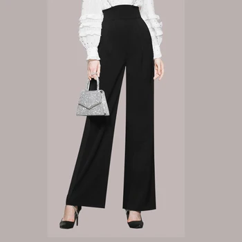 SMTHMA 2021 Нова Мода Корейски Секси V-Образно Деколте Свободна Блуза с дълги ръкави + прави Панталони с висока талия, Ежедневни Панталони От две Части, Костюм