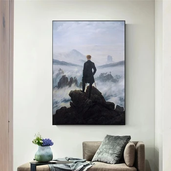 Известната Картина на Платно Скитник Над морето от Мъгла Художествени Плакати и надписи Стенни картини Куадрос за Хола Платно Изкуство