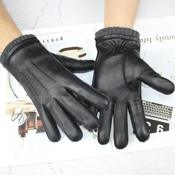 Ръкавици от овча кожа за мъже със сензорен екран висококачествена кожа есенна вълна вязаная лигавицата в стил вълни топли ръкавици за шофиране нови