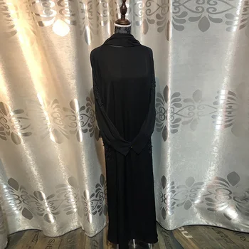 Нова мюсюлманска Абая Дубай Халат и Тюрбан от Мъниста с топли диаманти Рамадан Египет Черна вечерна рокля Кафтан Мароканско ислямското модно рокля