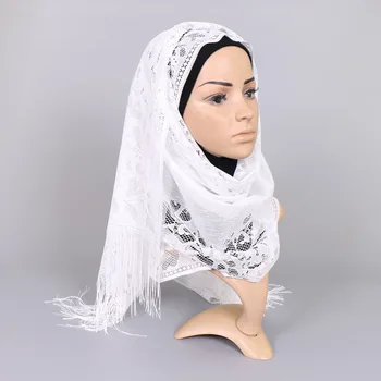 Модерен Макси Прост. → Шал Дълги шалове с пискюл Мюсюлмански женски шал с куха цветна обвивка Лека превръзка на главата 170x65 см