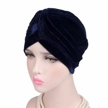 Нови дамски кадифе тюрбани за жени Превръзка на главата Мюсюлманин. → Шапки Жена. → Подчертавайки шапки Hijabs Обвивка на Главата Аксесоари за коса Гореща
