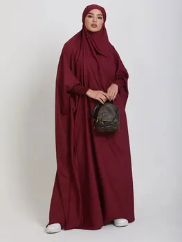 Рамадан Джилбаб Молитва рокля За жените в мюсюлманския хиджаб, Халат за баня с толстовками сатен, Кадифе ръкав Прилеп Дълга Химар Бурка Исляма Дубай Никаб