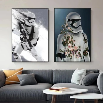 Marvel Star wars Stormtrooper Imperial, пълни с цветя, Картина върху платно, Класически плакат на филма и принт, Стенни художествена картина за вашия интериор