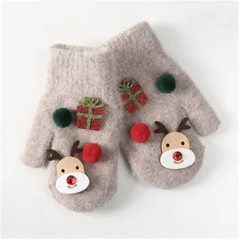Мультяшные топли зимни ръкавици за Коледни подаръци от лосове Плюшени сгъстено топли детски ръкавици Унисекс Ръкавици, Модни аксесоари-QNC