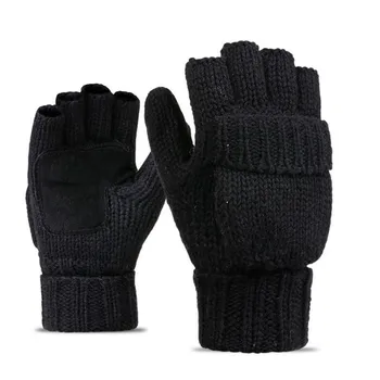 Унисекс Плюс Дебели мъжки Ръкавици без пръсти, Мъжки зимни вълнени топли отворени ръкавици за пръстите на Възли топли флип-ръкавици на половин пръст