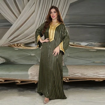 Рамадан Ейд Мубарак Кафтан Сатен Абая Дубай Турция Исляма Пакистан Мюсюлманската дълга рокля За жените Халат Арабски Дълъг Джеллаба Femme