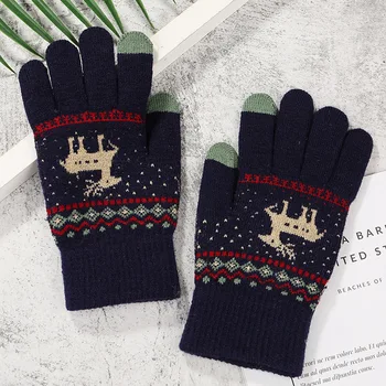 2021 топли Зимни ръкавици за жени Вълнени плетени калъф за ръкавици с принтом елен Мъжки ръкавици за Мобилен телефон Коледни подаръци