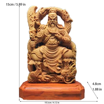 Статуетка от масивна дървесина Тамрон На Гонг, Ръчна дърворезба,Герой Бог на богатството Гуан Ю ,Украса за спални в хола