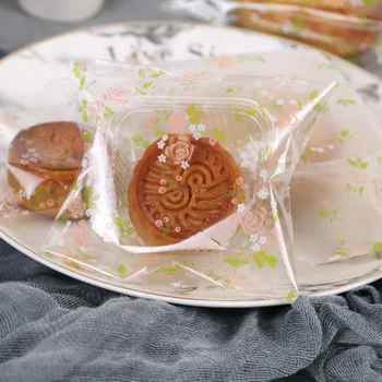 100 бр./лот 4 на размера на Цвете Пластмасови Самозалепващи Опаковка за бисквити Чанта за сватбени бонбони Подарък чанта за украса на Розово лунната торта Чанта