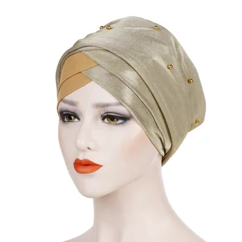 ислямската забрадка капак на мюсюлманските жени, украсени с мъниста, тюрбан, шапки за хиджаба, Индия, Африка, 3 гънки, тюрбан, жената-мюсюлманка, turbante mujer