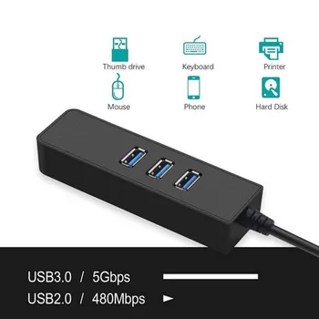 3 Порта USB 3.0, Gigabit Ethernet-Lan RJ-45 Мрежов адаптер Hub до 1000 Mbps с Mac и PC