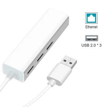 USB Ethernet с 3-пристанищен USB ВЪЗЕЛ 2.0, RJ-45 Мрежова карта lan USB адаптер Ethernet порт за Mac, iOS, Android, PC RTL8152 USB 2.0 HUB