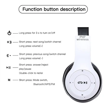 Безжична Слушалка P47 С Шумопотискане Bluetooth Слушалки Hifi Стерео Бас Игра Превръзка На Главата и Слушалки с Микрофон за Компютър / Телефон