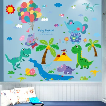 [SHIJUEHEZI] Динозаври Животни Стикери за стена DIY балони Дървета Стенни Стикери за Детска Стая-Детска Спалня Детска Декорация на дома