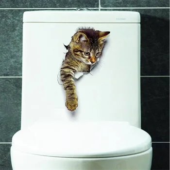 Котка Куче Стикери Тоалетна Ярка 3D Изглед на Стикери За Стена Забавни Животни Декорация на Дома, Плакат Сам Pvc Стенни Рисувани Баня Изкуство