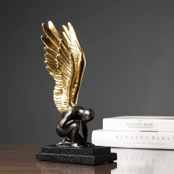 Ретро Творчески Едното Крило на Черното Злато Скулптура на Ангел Декорация на Дома Хол TV Шкаф с Характер Украса