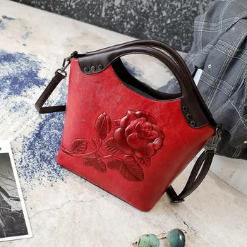 Gykaeo Елегантна Дамска чанта 2022 Ретро Розова чанта с цвете принтом Ежедневна Чанта с Голям Капацитет на Висококачествени Кожени чанти за рамо