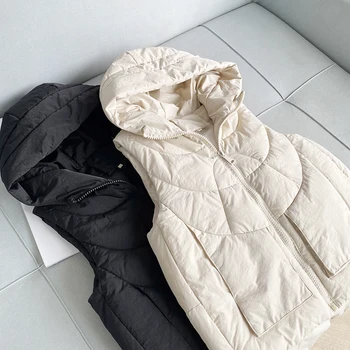 2021 Нов стил на Дамско яке-Жилетка от памук с качулка Дамски къс в есенно-зимната памучен жилетка с качулка Мешковатое палто