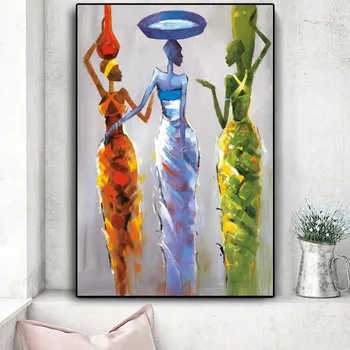 Африкански Жени Абстрактни Картини Върху Платно Модерни Цветни Картини В Стил Поп-Арт Върху Платно Стената Плакати И Щампи За Хол