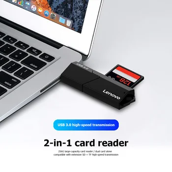 Lenovo D204 5 Gbit / s и USB 3.0 Четец на карти Преносим 2 в 1 Адаптер за карта с памет SD TF висока скорост на четец на карти за Windows и за MAC OS X