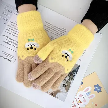 1 чифт Мечи топли ръкавици с пет пръста Възли жакард ръкавици без пръсти със сензорен екран Дамски зимни улични ръкавици, Модни аксесоари