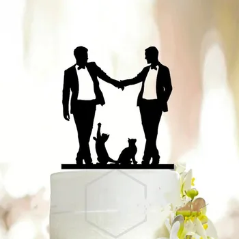 Един и същи пол Мъжка Проститутка в цилиндър С Котки, г-Н и г-Н Сватбена Торта Topper Гомосексуальный Сватбен Декор за Доставка