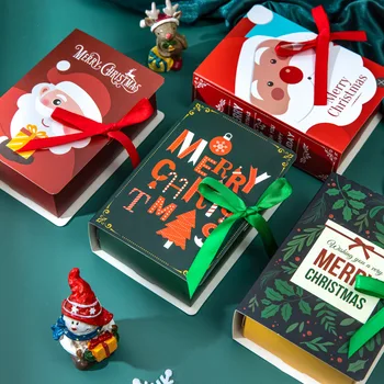 4 бр. Форма на книгата на Весела Коледа Кутии с шоколадови Бонбони Чанти Коледен Подарък кутия на Дядо Коледа Навидад Натал Ноел Украси за партита