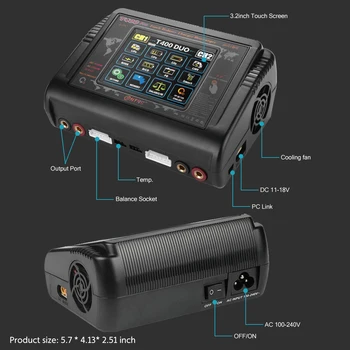 HTRC T400 Pro Lipo Зарядно Устройство dc 400 W ac 200 W 12A*2 Разрядник RC Зарядно Устройство За LiPo LiHV LiFe Lilon NiCd NiMH Батерия Pb