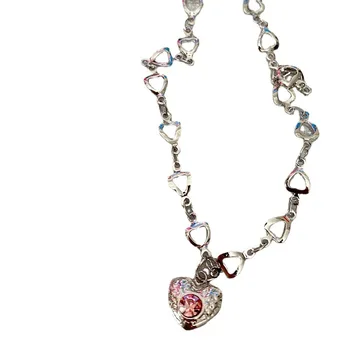 2021 Пънк-Розово Сърце на Любовта Висулка Къси Колиета за жени Готик Реколта Мода Чар Колие Колие Y2K Бижута от 90-те подаръци