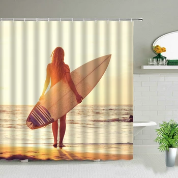 Най-секси Жена на Душ Завеси Слънчева Светлина, Плаж Момиче Пейзаж 3D Печатни Водонепропусклива Завеса За баня Начало Декор на Банята Плат с една кука