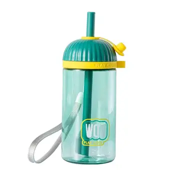 300 МЛ Преносима детска бутилка за вода Запечатани многоцветен със сламен пластмасова чаша за коктейли за закуски На открито, Детски чаши за училище
