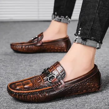 Голям Размер 38-45 Мъжки мокасини и Кожени мокасини в крокодиловом стил Модни обувки на равна подметка Ежедневни обувки за шофиране Класически мъжки