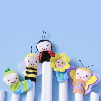 Детски мультяшные животни, насекоми, пръстите, детски плюшени играчки, сладки бебешки плюшени играчки, любими детски кукли, ръчни кукли(5 бр)