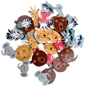 50шт Разнообразни Животни под Формата На Дървени Копчета с 2 дупки за Шиене и украса на занаятите