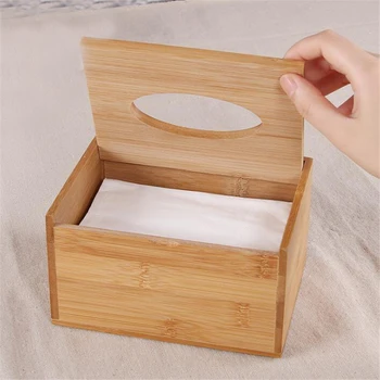 Бамбук кутия за салфетки за домашния офис Настолна Дървена кутия за салфетки Хотелската салфетка Дървен държач За кърпички Калъф за салфетки