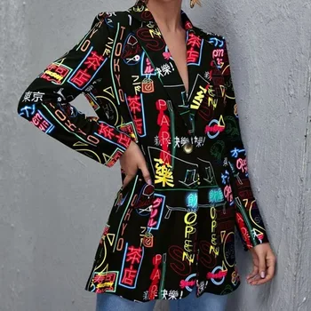 Жена блейзър с принтом 2022 Пролет Нова Мода Случайни Тънък Светъл Костюм с дълъг ръкав на Палтото Уличен Хипстер Модерен Дизайн Костюми Яке