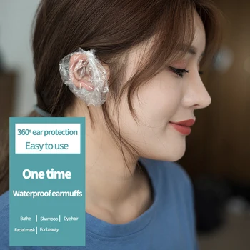 100 опаковки за еднократна употреба прозрачни пластмасови слушалки водоустойчив и прахозащитен слушалки за защита на ушите, за оцветяване и смазване на косата
