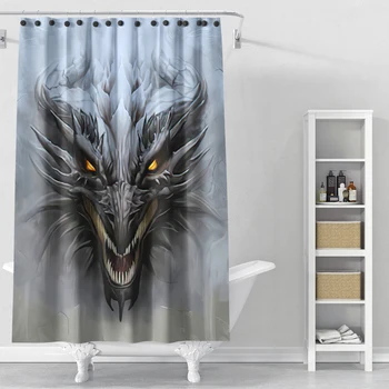 Луксозен Дизайн от Зъл Дракон Дракони Водоустойчив Обграждат Завеса За Душ с 12 Куки Декор на Банята