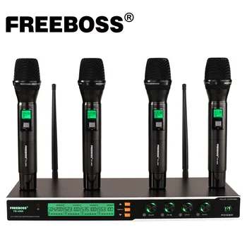 Freeboss FB-U800 UHF 4*200 Регулируема Честота на Метален преносим LCD екран Интелигентна Опция Професионален Микрофон Система за ди-джей