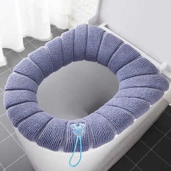 Зимно топло покритие на Седалката за тоалетна е Защитна подплата на седалката на тоалетната чиния Четырехсезонная Моющаяся Аксесоари за баня Мат Вязаный Мек O-образен тампон за тоалетна