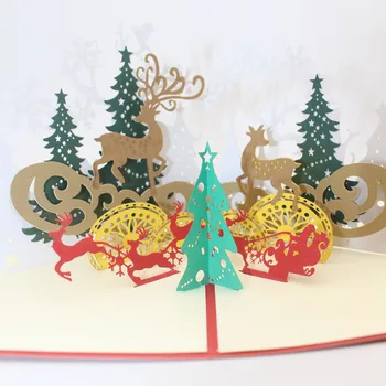 1бр Коледен Елен Дърво 3D Изскачащи Картички на Подарък на Картичка с Плик Коледа Покана, Поздравителна Картичка за Коледните партита