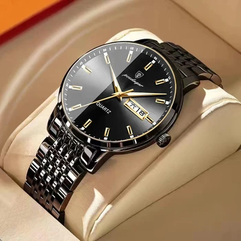 Модерен мъжки Луксозен Часовник от Неръждаема стомана с Календарната Дата Кварцов ръчен часовник за мъже на Бизнес Кожени часовници часовници мъжки