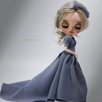 Облекло за кукли блайт tait рокля+превръзка от неопрен за коса-Аксесоари за кукли блайт tait облекло за кукли Естетически стил пълно рокля пълно рокля син цвят