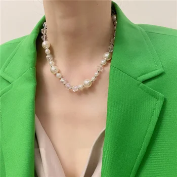 Произходът на Лятото Реколта Геометрично Моделиране Перлени Колиета Огърлици за жени през Цялата Бисерный Crystal Асиметрично Колие Бижута