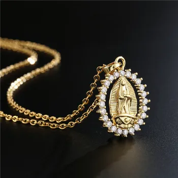 LETAPI Нова Мода AAA Кубичен Цирконий Колиета Дева Мария За жени Златни ланци Колие Crystal Света Циркон Католически бижута