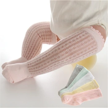 Дишащи памучни мрежести чорапи на Принцеси За деца до коленете Дълги меки чорапи Бяло Розово Сиво, За малки момичета Деца за деца Пролет лято